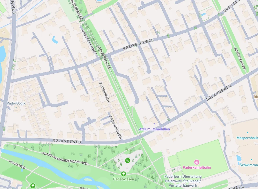 Kartenausschnitt eines Paderborner Viertels ohne eingetragene Parkplätze